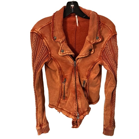 Free People Women’s Ruffle Moto Sweater Jacket Knit Double Breasted Sz S/P - Picture 2 of 13